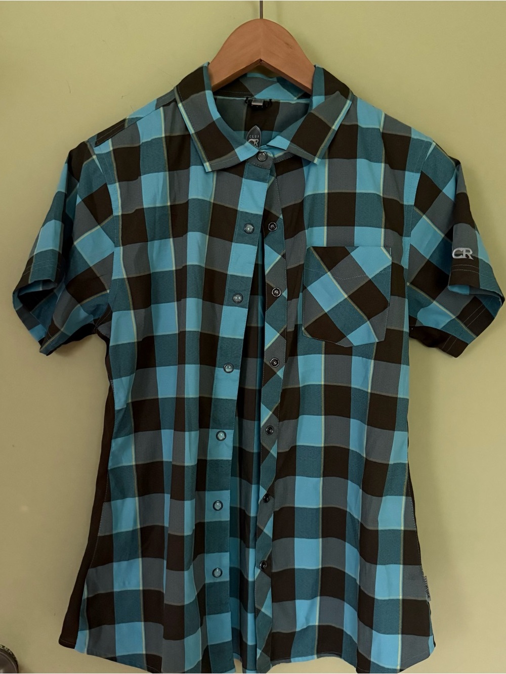 Club Ride Bike commuter button up Blue & Black Plaid Short Sleeve Shirt
